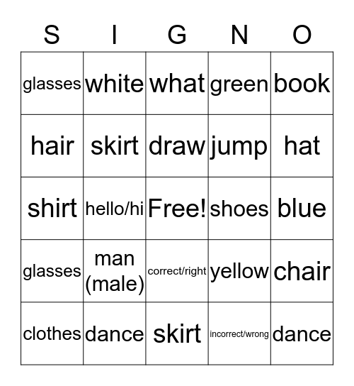 Fingerspelling Bingo - Unit 1 Part 1 Vocabulary Bingo Card