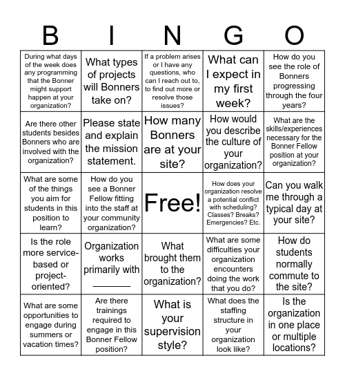 Community Partner Info Sessions  Bingo Card