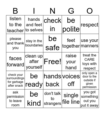 Rules of CARE Bingo Card