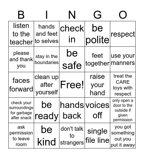 Rules of CARE Bingo Card