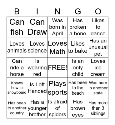 Get To Know Bingo Card