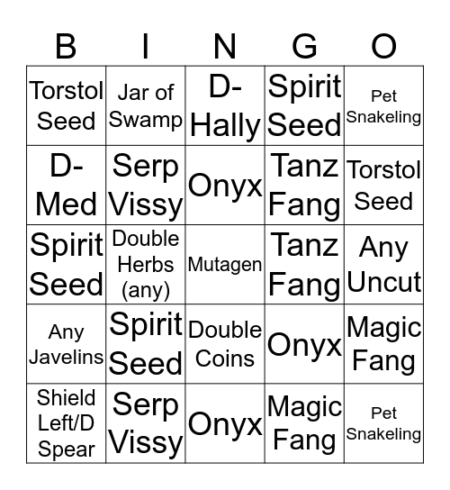 Zulrah Bingo Card