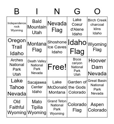 US States Bingo Card