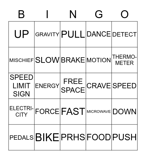 PHYSICS Bingo Card