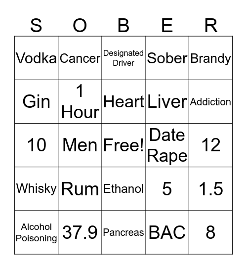 Alcohol Education Event Bingo Card