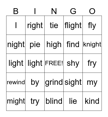 Long i Bingo Card