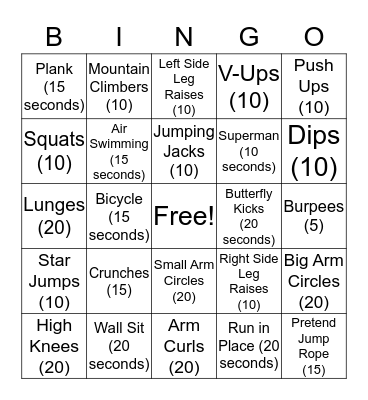 SAC FITNESS Bingo Card