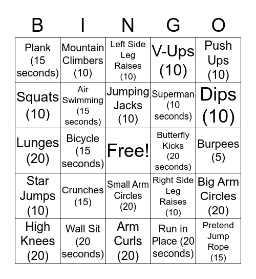 SAC FITNESS Bingo Card