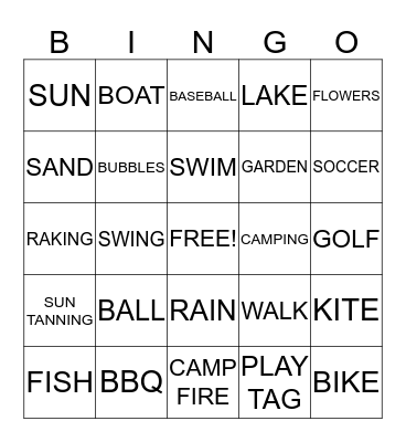 SUMMERTIME  FUN Bingo Card