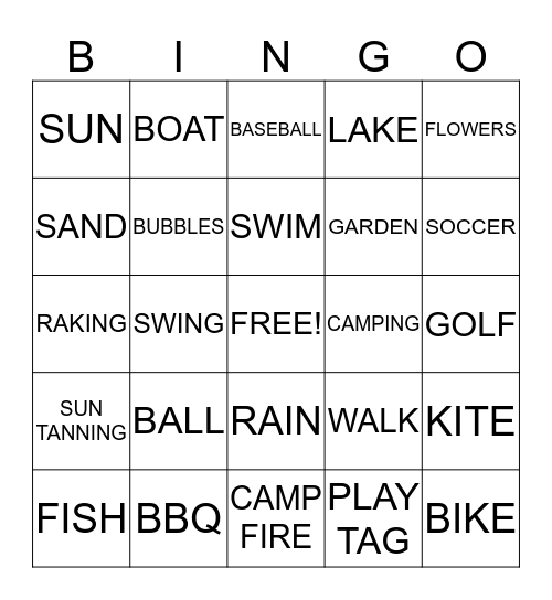 SUMMERTIME  FUN Bingo Card