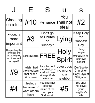 The Ten Commandments Bingo Card