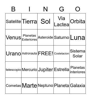 Sistema Solar Bingo Card