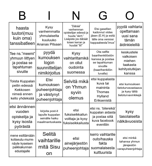 Fuksit <3 Wanhat Bingo Card