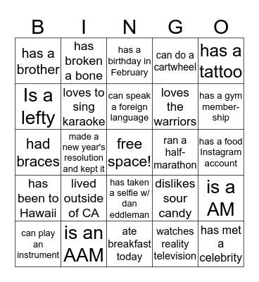 Find someone who... Bingo Card