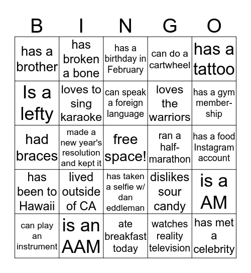 Find someone who... Bingo Card