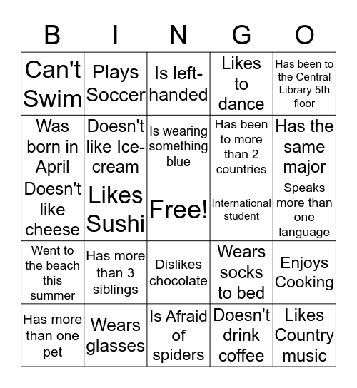 Find Someone who.. Bingo Card