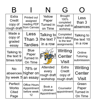 English 103 Bingo Card