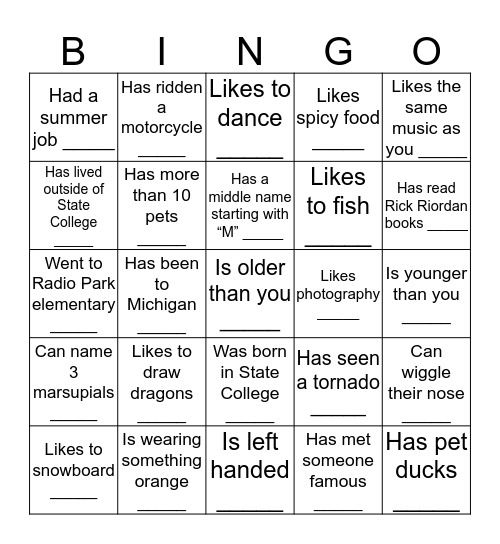Block 3T Bingo Card