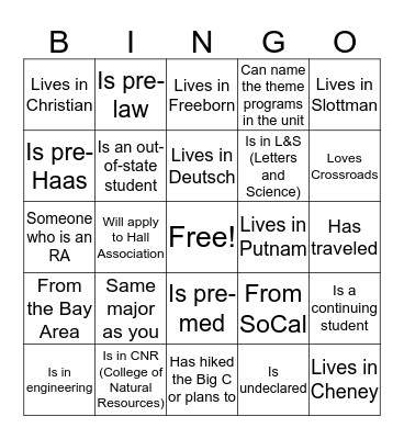 Unit 1 Block Party Bingo Card