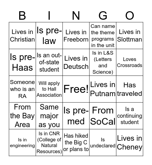 Unit 1 Block Party Bingo Card