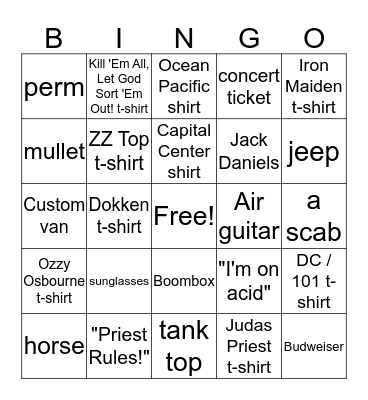 HEAVY METAL PARKING LOT Bingo Card