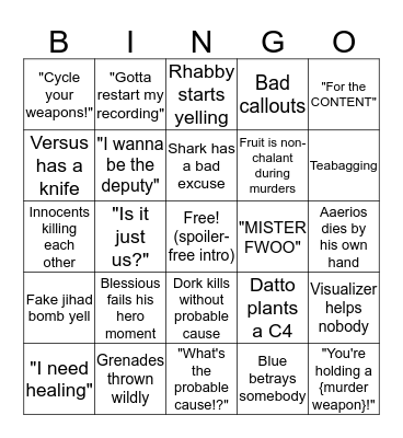 TTT Bingo Card