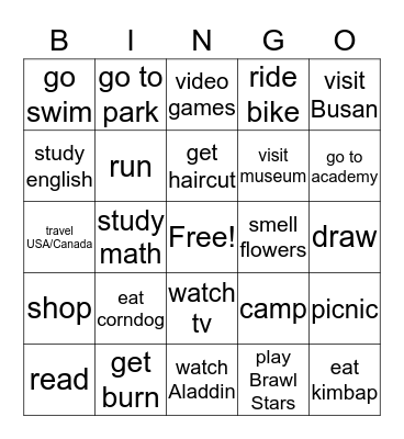 What Did You Do This Summer  Bingo Card