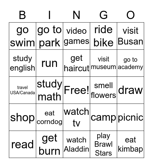 What Did You Do This Summer  Bingo Card
