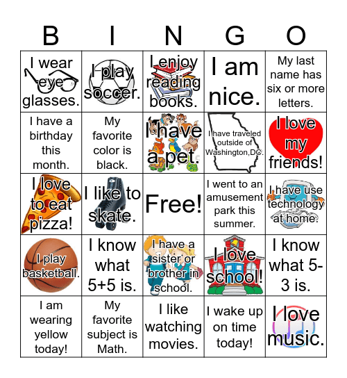 All About ME!!! Bingo Card