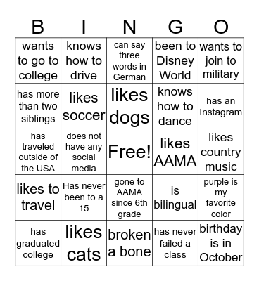 Get to Know You Bingo! Bingo Card