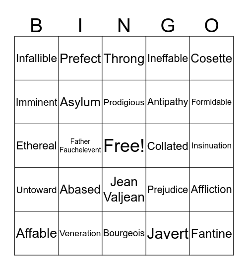 Les Miserables Vocab No. 1 Bingo Card