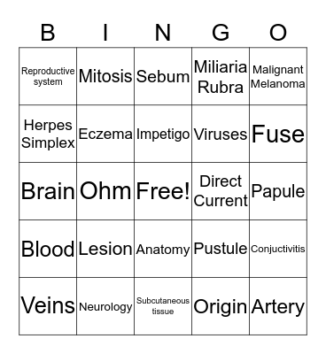 Skin Care Bingo Card