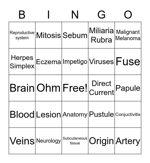 Skin Care Bingo Card