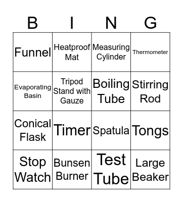 Apparatus  Bingo Card