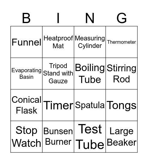 Apparatus  Bingo Card