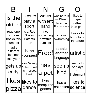 Welcome to Ms. Cerami's Class! Find Someone Who.... Bingo Card