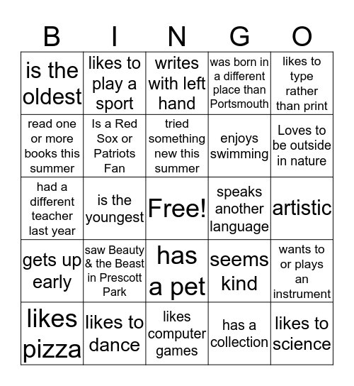 Welcome to Ms. Cerami's Class! Find Someone Who.... Bingo Card