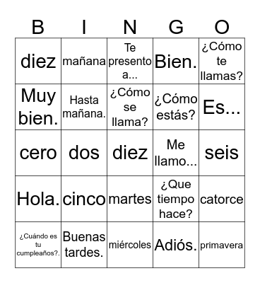 Unit 1, Greetings and Introductions Bingo Card