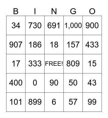 Place Value Bingo- Hearts/ Stars Bingo Card