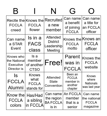 FCCLA Bingo Card