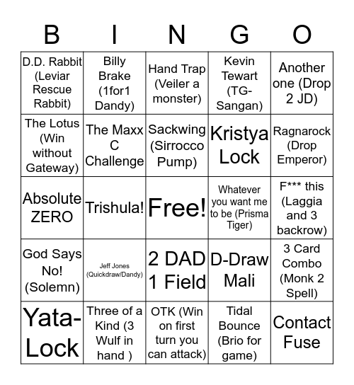 Yu-Bin-Go! Bingo Card