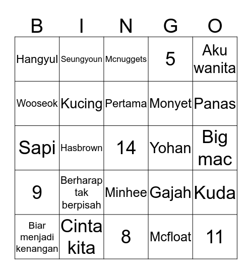 Emi Bingo Card