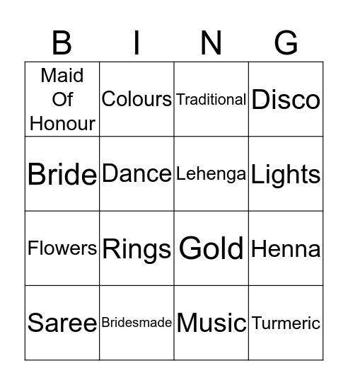 Sangeet Bingo  Bingo Card