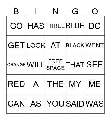 SIGHT WORD BINGO Card