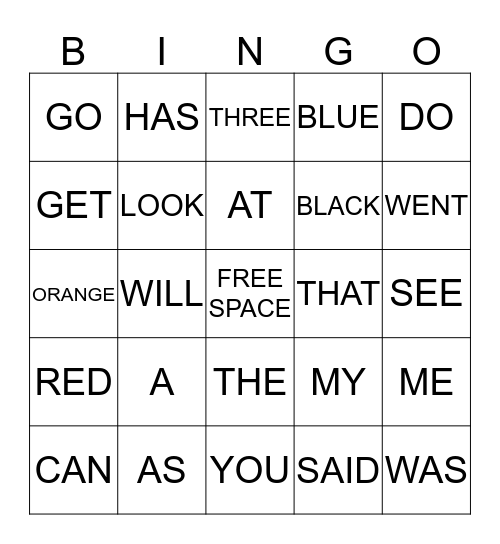 SIGHT WORD BINGO Card