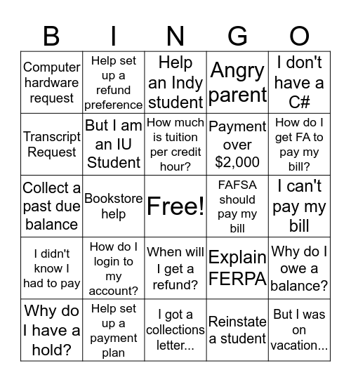 Business Office Bingo Card