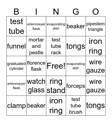 Lab Equipment Bingo Card