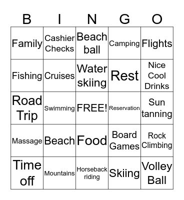 Vacation  Bingo Card