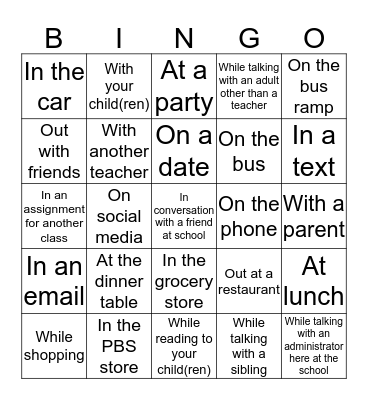 Vocabulary Bingo Card