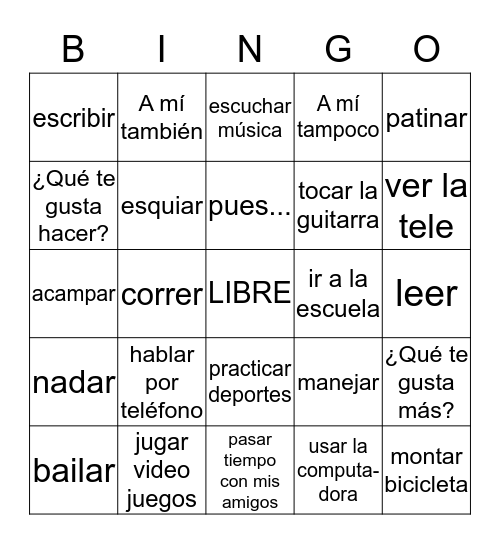 1A- ¿Qué te gusta hacer? Bingo Card